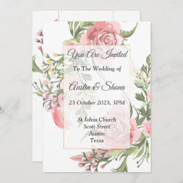 Convite de Casamento Elegante, rosa, floral, vinta