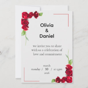Convite de Casamento Elegante Rosa Vermelha