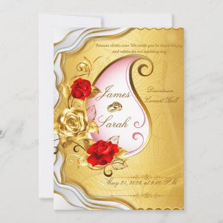 Convite de Casamento Elegante Rosa Vermelha e Dour