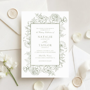 Convite de Casamento Elegante Rosas Florais em Ver