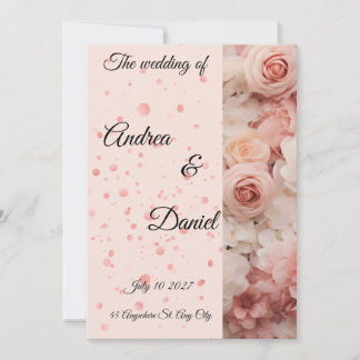 Convite de Casamento Elegante Rosas Rosa Confete D