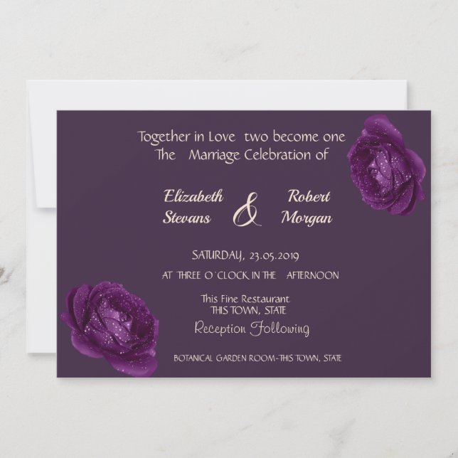 Convite de Casamento Elegante Rosas Roxas Chic (Frente)