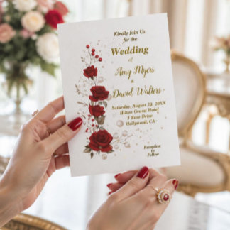 Convite de casamento elegante Rosas Vermelhas e Br