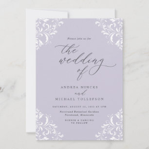 Convite de Casamento Elegante Roxo Empoeirado Vint
