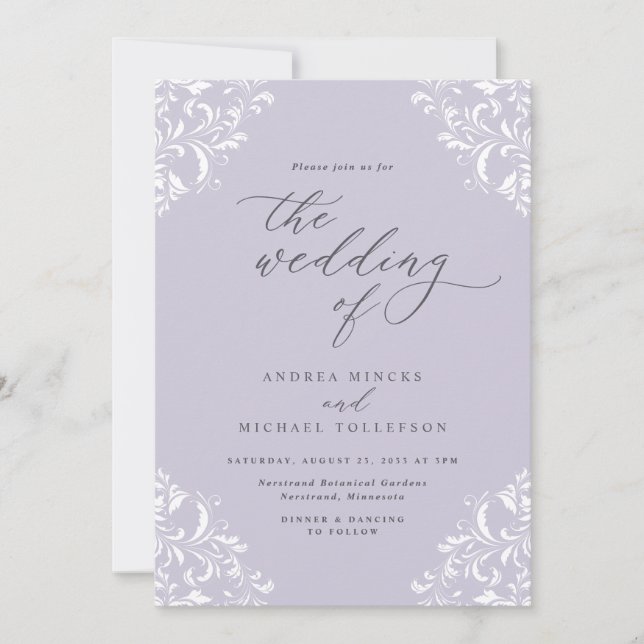 Convite de Casamento Elegante Roxo Empoeirado Vint (Frente)