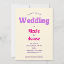 Convite de Casamento Elegante Roxo Moderno Pêssego