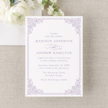 Convite de Casamento Elegante Roxo Vintage com Mol