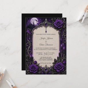 Convite de Casamento Elegante Roxo Vintage Gótico