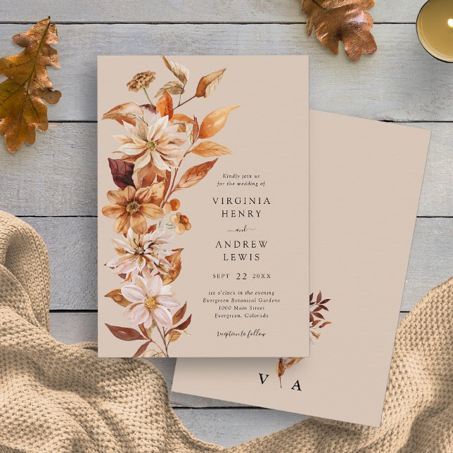 Convite de Casamento Elegante Rústico de Outono (Elegant Rustic Watercolor Fall Floral Wedding Invitation by Painted Paperie
)