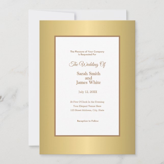 Convite de Casamento Elegante Simples Dourado Mode (Frente)