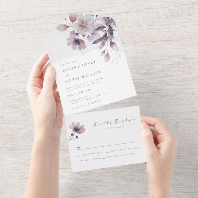 Convite de Casamento Elegante Tudo em Um (Aba destacável)