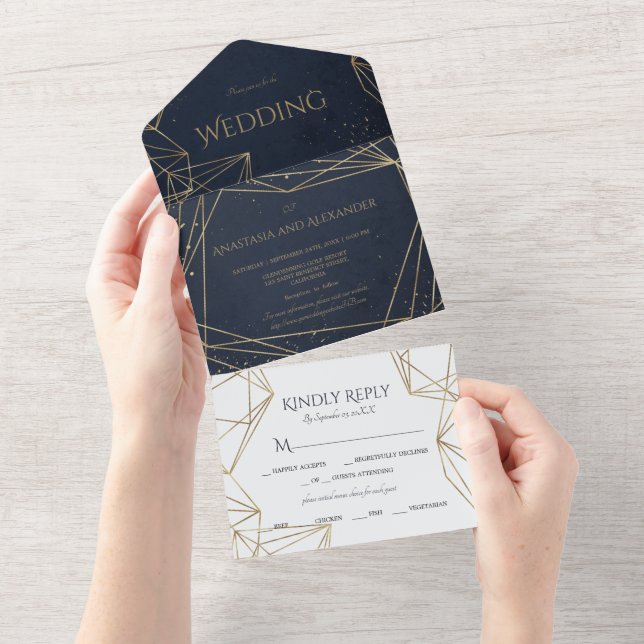 Convite de Casamento Elegante Tudo em Um. (Aba destacável)