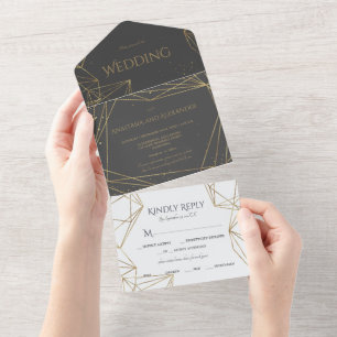Convite de Casamento Elegante Tudo em Um. Tudo em 