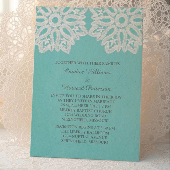 Convite de casamento Elegante Turquesa (Turquoise Elegant Lace Wedding Invite)
