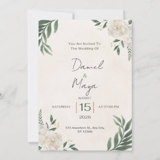 Convite de Casamento Elegante Verde Branco Rosa 5x