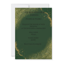 Convite de Casamento Elegante Verde Dourado com Br