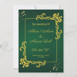 Convite de Casamento Elegante Verde e Dourado
