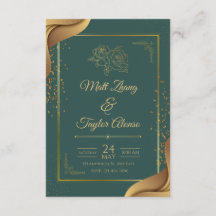 Convite de Casamento Elegante Verde e Dourado