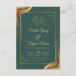 Convite de Casamento Elegante Verde e Dourado