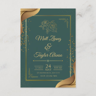 Convite de Casamento Elegante Verde e Dourado