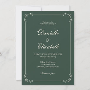 Convite de Casamento Elegante Verde Escuro