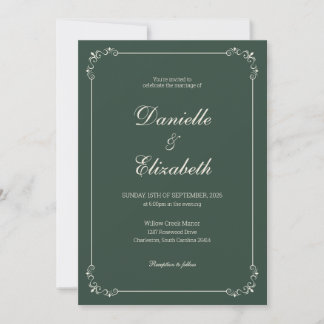 Convite de Casamento Elegante Verde Escuro