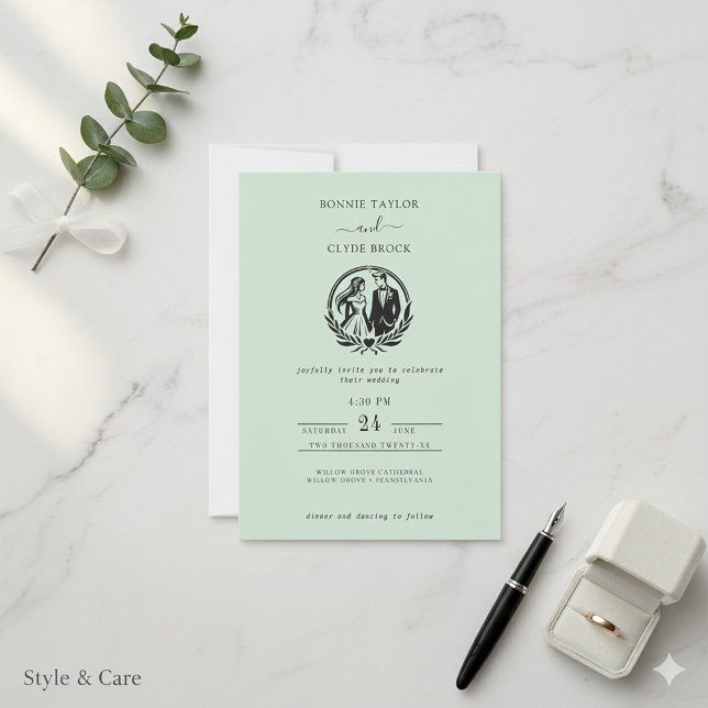 Convite de Casamento Elegante Verde Sage Etéreo (Ethereal Sage Green Elegant Wedding Invitation)