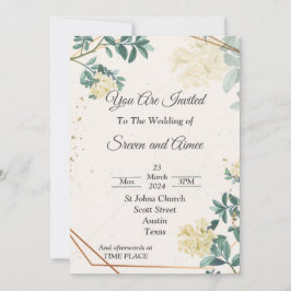 Convite de casamento elegante, verde simples bege