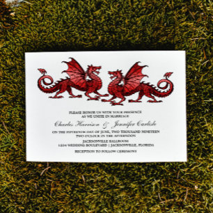 Convite de casamento elegante vermelho do dragão