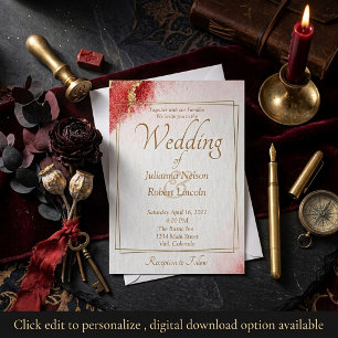 Convite de casamento elegante vermelho e dourado