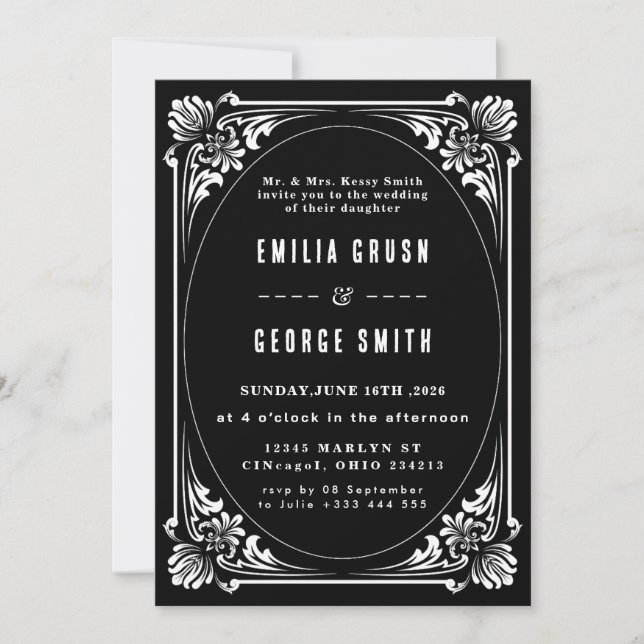 Convite de Casamento Elegante Vintage (Frente)