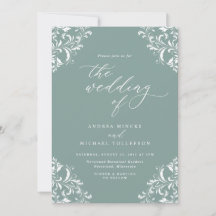 Convite de Casamento Elegante Vintage Verde Mar