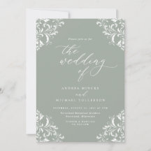 Convite de Casamento Elegante Vintage Verde Sage
