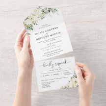 Convite de Casamento Elegantes Flores Brancas Tudo