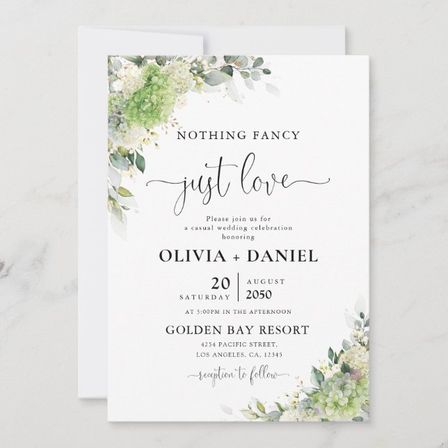 Convite de Casamento Elegantes Hortênsias (Frente)