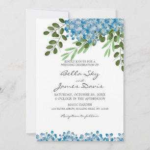 Convite de Casamento Elegantes Hortênsias Azuis