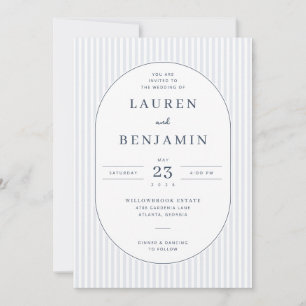 Convite de Casamento Elegantes Listras Azuis