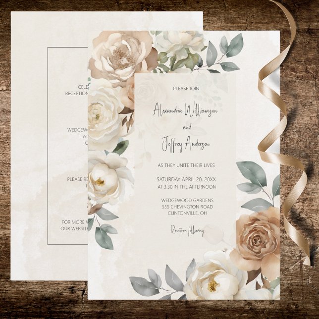 Convite de Casamento Elegantes Rosas de Marfim (Criador carregado)