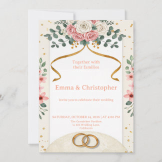 Convite de Casamento Elegantes Rosas Rosa