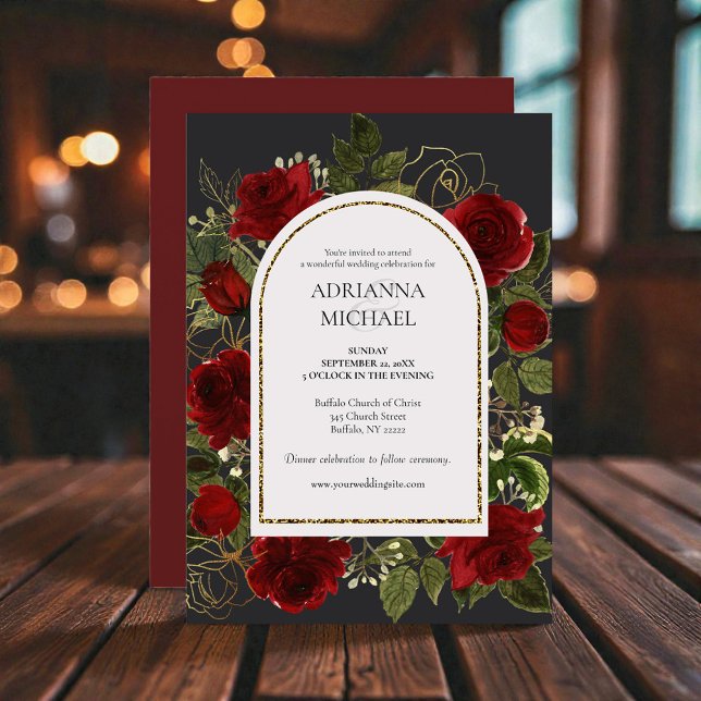 Convite de Casamento Elegantes Rosas Vermelhas (Criador carregado)