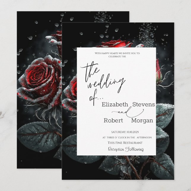 Convite de Casamento Elegantes Rosas Vermelhas (Frente/Verso)