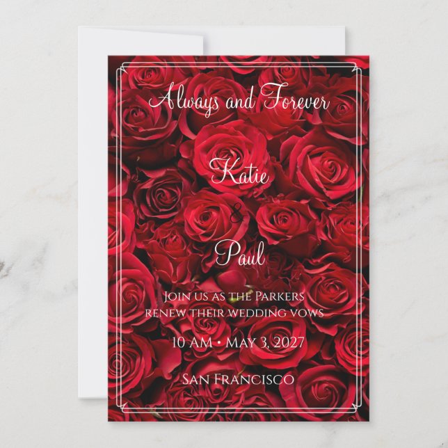 Convite de Casamento Elegantes Rosas Vermelhas | F (Frente)