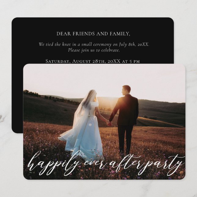 Convite de Casamento Elopement com Caligrafia Mode (Frente/Verso)