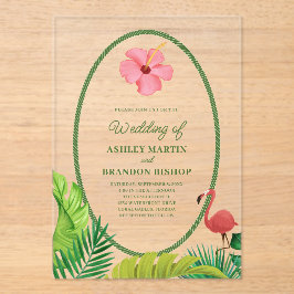 Convite de casamento em acrílico Flamingo Tropics 