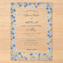 Convite de Casamento em Acrílico Floral Azul