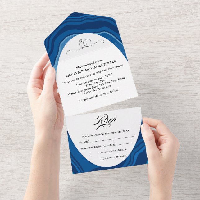 Convite de Casamento em Ágata Azul Cortada (Aba destacável)