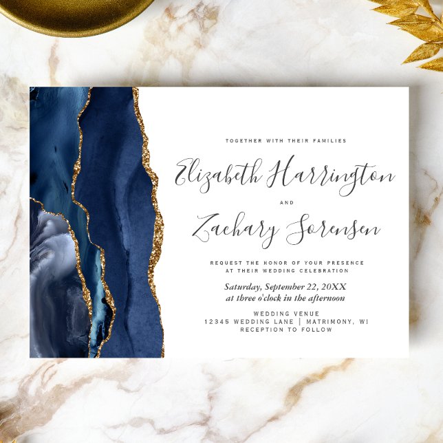 Convite de Casamento em Ágata Azul Marinho Dourado (Criador carregado)