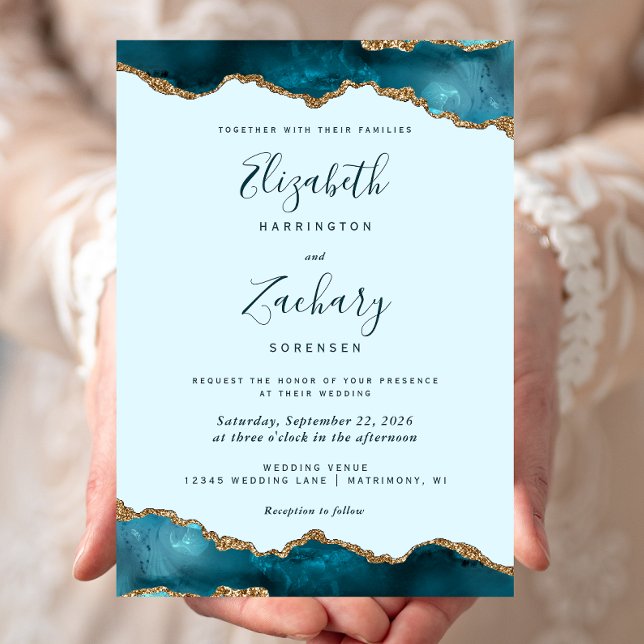 Convite de Casamento em Ágata Azul Pastel Moderno (Criador carregado)