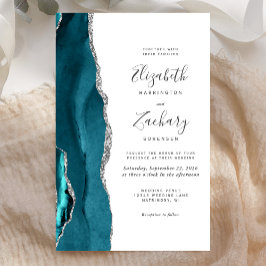 Convite de Casamento em Ágata Azul Teal com Prata