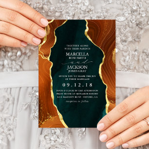 Convite de Casamento em Ágata Azul-Verde, Laranja
